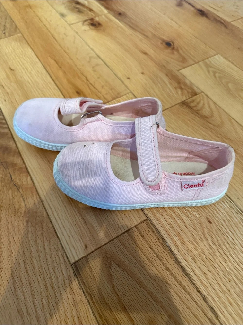 Cienta Pink Canvas Mary Jane Hook-and-Loop Kids Shoes